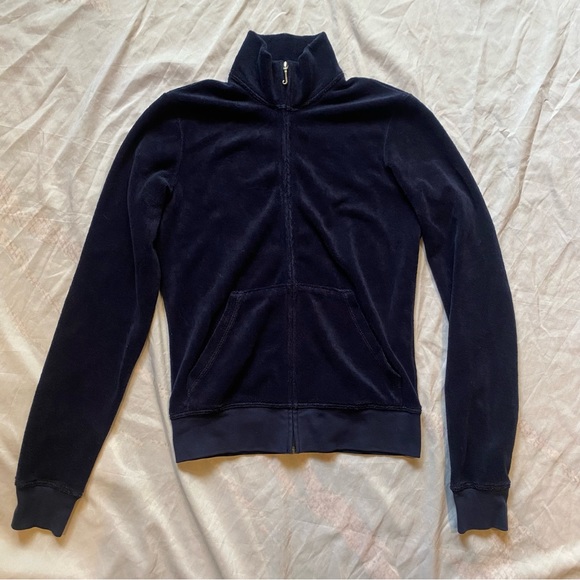 Juicy Couture Velour Navy J Zip Tracksuit Sweater Jacket Women’s Small Y2K - Picture 2 of 8